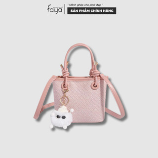 Faya - Túi quai xách T2144 da dập đan chéo phối charm dễ thương