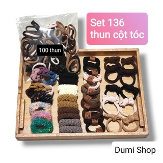 Set 136 thun cột tóc nữ, chun buộc tóc đuôi ngựa nhiều kiểu dumi shop