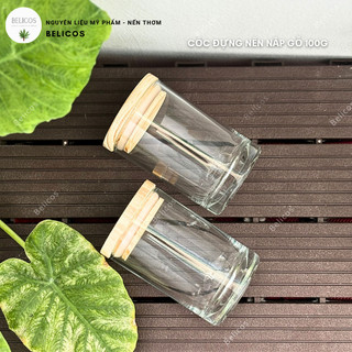 Cốc thuỷ tinh đựng nến 100g nắp gỗ