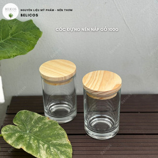 Cốc thuỷ tinh đựng nến 100g nắp gỗ