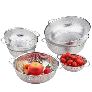 Rổ inox dày đa năng 2 quai có chân ráo nước an toàn, bền bỉ, không gỉ