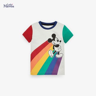 Mã 53003 áo thun ngắn tay hình Micky cầu vồng của Little Maven