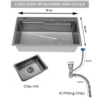 Chậu rửa chén bát 1 hố 78x46cm nano inox 304 dày dặn chính hãng