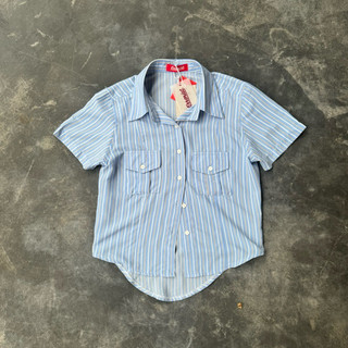 ERRORIST Basic Striped Blue Shirt - Áo sơ mi sọc xanh dáng lửng
