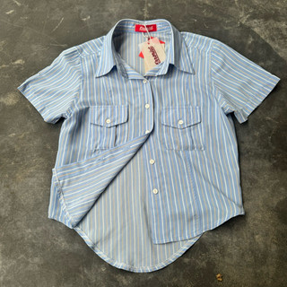 ERRORIST Basic Striped Blue Shirt - Áo sơ mi sọc xanh dáng lửng