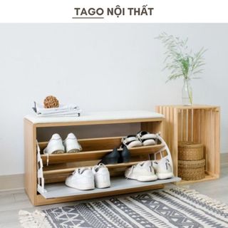 Tủ giày thông minh có ghế ngồi đệm simili cao cấp tủ giày gỗ mdf phủ melamine nd07
