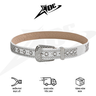   Có sẵn  AOE STUDIO - Thắt lưng nam nữ da PU Y2K dây nịt cao cấp đính màu trắng phong cách Gothic. 