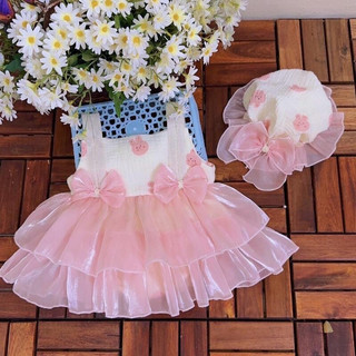 Váy xòe 2 tầng chất thô đũi kèm mũ cho bé gái (4-11kg) chụp hình đầy thôi nôi