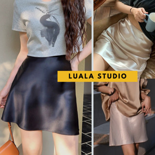 Chân váy lụa ngắn Luala, may 2 lớp có lót quần chất liệu satin mềm mịn, form chữ A xoè nhiều màu có size
