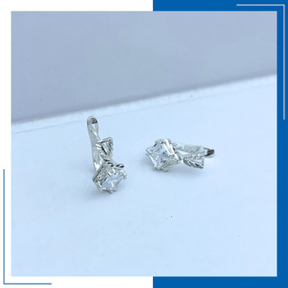 Bông Tai Bạc 925 Phay Đính Đá Xen Đá Chủ Vuông Chốt Bật Có Bản Xi Kim Không Cần Kiêng Nước - HVJ - BT5,8232527117