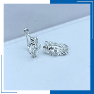 Bông Tai Bạc 925 Phay Đính Đá Đan Xen Đá Chủ Tròn Ở Giữa Chốt Bật Có Bản Xi Kim Không Cần Kiêng Nước - HVJ
