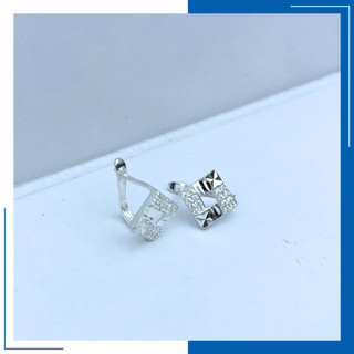 Bông Tai Bạc 925 Phay Hình Vuông Đính Đá Tấm Chốt Bật Có Bản Xi Kim Không Cần Kiêng Nước - HVJ - BT5,3202326119