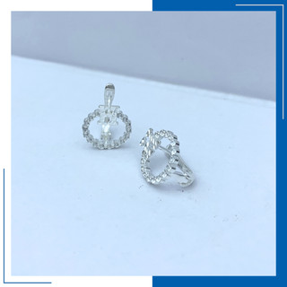 Bông Tai Bạc 925 Phay Chữ H Đính Đá Tấm Tròn Chốt Bật Có Bản Xi Kim Khôgn Cần Kiêng Nước - HVJ - BT05202326121