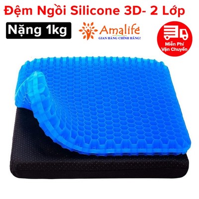 Đệm Ngồi 3D Silicone 2 Lớp 1kg Tổ Ong Lót Ghế Thoáng Khí Chống Đau Mỏi Lưng Kèm Túi Đựng Bọc Ngoài Chính Hãng Amalife