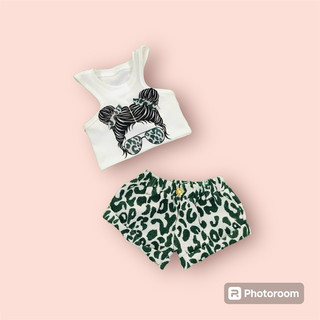 Set áo thun cô gái quần beo xinh bé gái