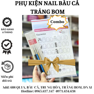 Bộ tập vẽ nail 12 tờ 144 mẫu + set cọ vẽ 3 cây - sơri nail