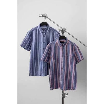 Áo sơ mi linen sọc premium tay ngắn mềm mịn thoáng mát, form regular - Bravery