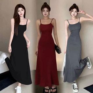 Đầm váy maxi 2 dây mùa hè ôm body kiểu dáng basic chất liệu thun co giãn hàng QC XIMIMI SP164