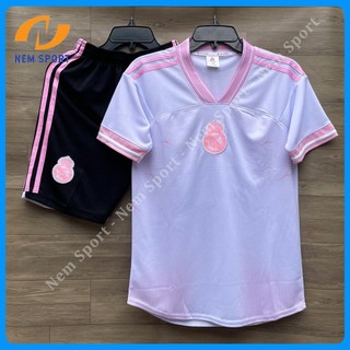 Bộ Quần Áo Đá Bóng CLB Real Marid Màu Trắng Hồng Mẫu Mới 24/25 - Chất Vải Thun Mè