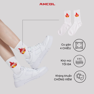  Tất Vớ cổ cao Ancol chữ Step Of Fire Nam Nữ Màu trắng Cotton chuẩn co dãn khử mùi kháng khuẩn 