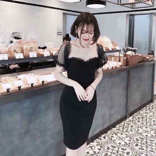 SẴN SHIP🔥Đầm body phối ren tay phồng cực xinh và sexy