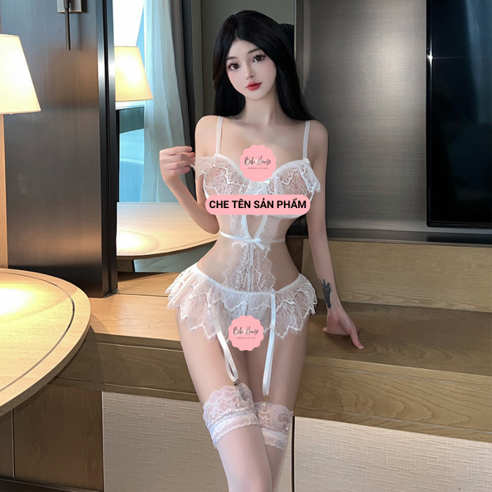 Đồ lót nữ ren xuyên thấu có gọng gợi cảm set ngủ liền thân 2 dây kèm garter quần lót kẹp tất quyến rũ BIKI HOUSE N913 | BigBuy360 - bigbuy360.vn
