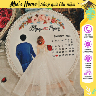 KIT thêu tay kỷ niệm ngày cưới Vintage DIY tự làm tranh thêu tay Chúc Mừng Lễ Cưới - MIE Handmade Shop