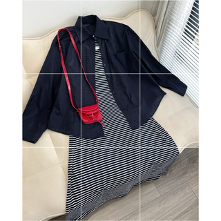 Set bộ sơmi + váy kẻ - navy