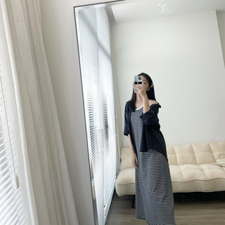 SET BỘ SƠMI + VÁY KẺ - NAVY