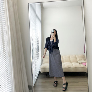 SET BỘ SƠMI + VÁY KẺ - NAVY