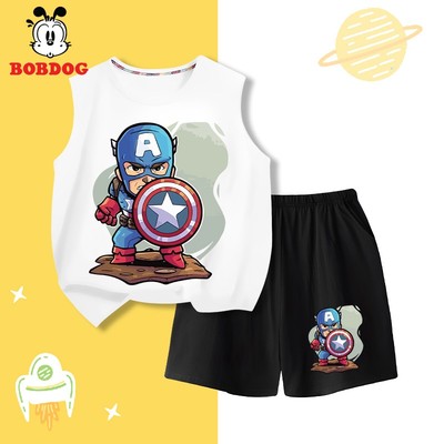 Quần đùi áo ba lỗ bé trai BOBDOG, bộ quần áo bé trai chất liệu thun cotton thoáng mát in hình captian america BD-BDO99