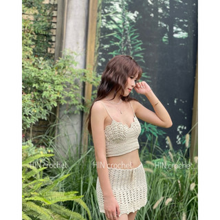 HIN crochet Set len móc mũi sò handmade bikini len