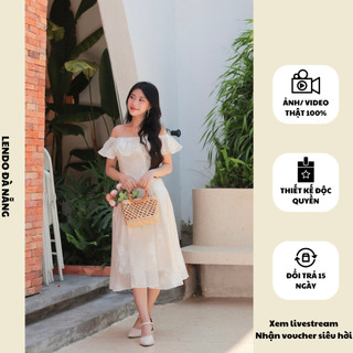 Váy Trễ Vai Midi Thêu Hoa Nổi Lendo Đà Nẵng V2419
