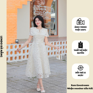 Đầm Ren Be Hoa Lá Cổ Vạt Vuông Lendo Đà Nẵng V2428