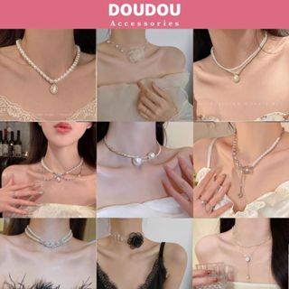 Dây chuyền ngọc trai nhân tạo Doudou Vòng cổ choker đính đá đi tiệc Dây chuyền nữ đẹp Hàn Quốc XL005