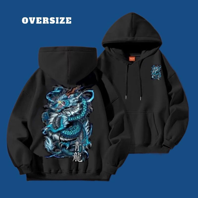 Áo Hoodie Oversize Rồng Xanh Nỉ Dày Form Rộng Unisex Có Bigsize S-4XL