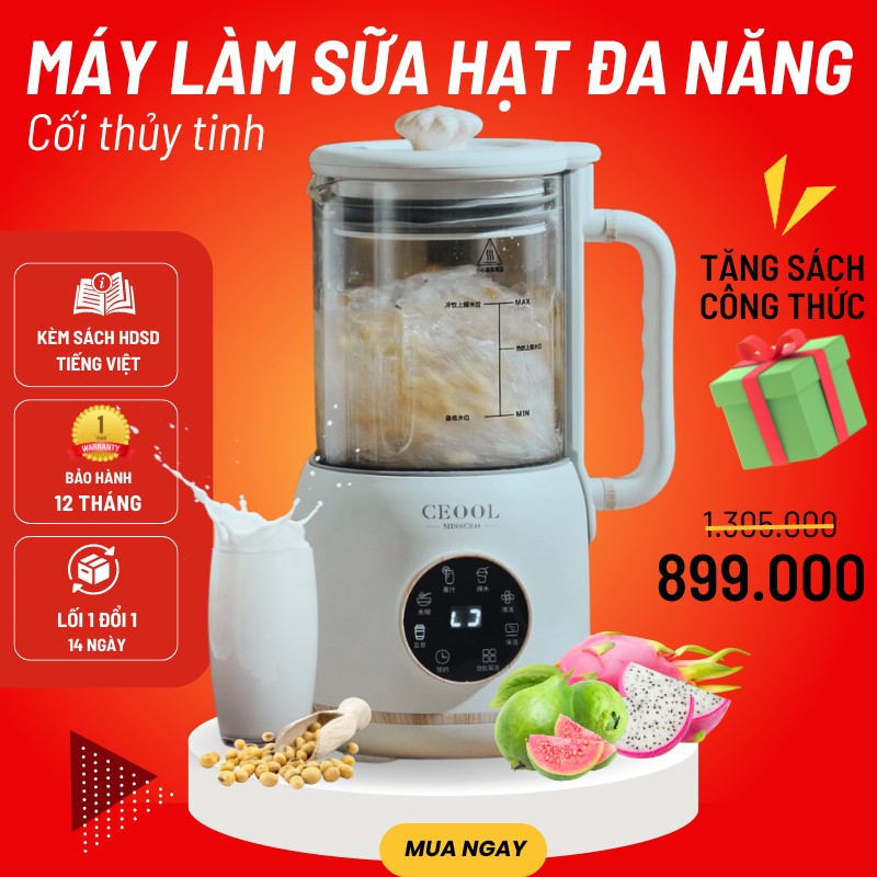 Máy làm sữa hạt đa năng Ceool NP79 800ml  Đa năng Phiên bản nâng cấp Cối thuỷ tinh Bảo hành 12 tháng