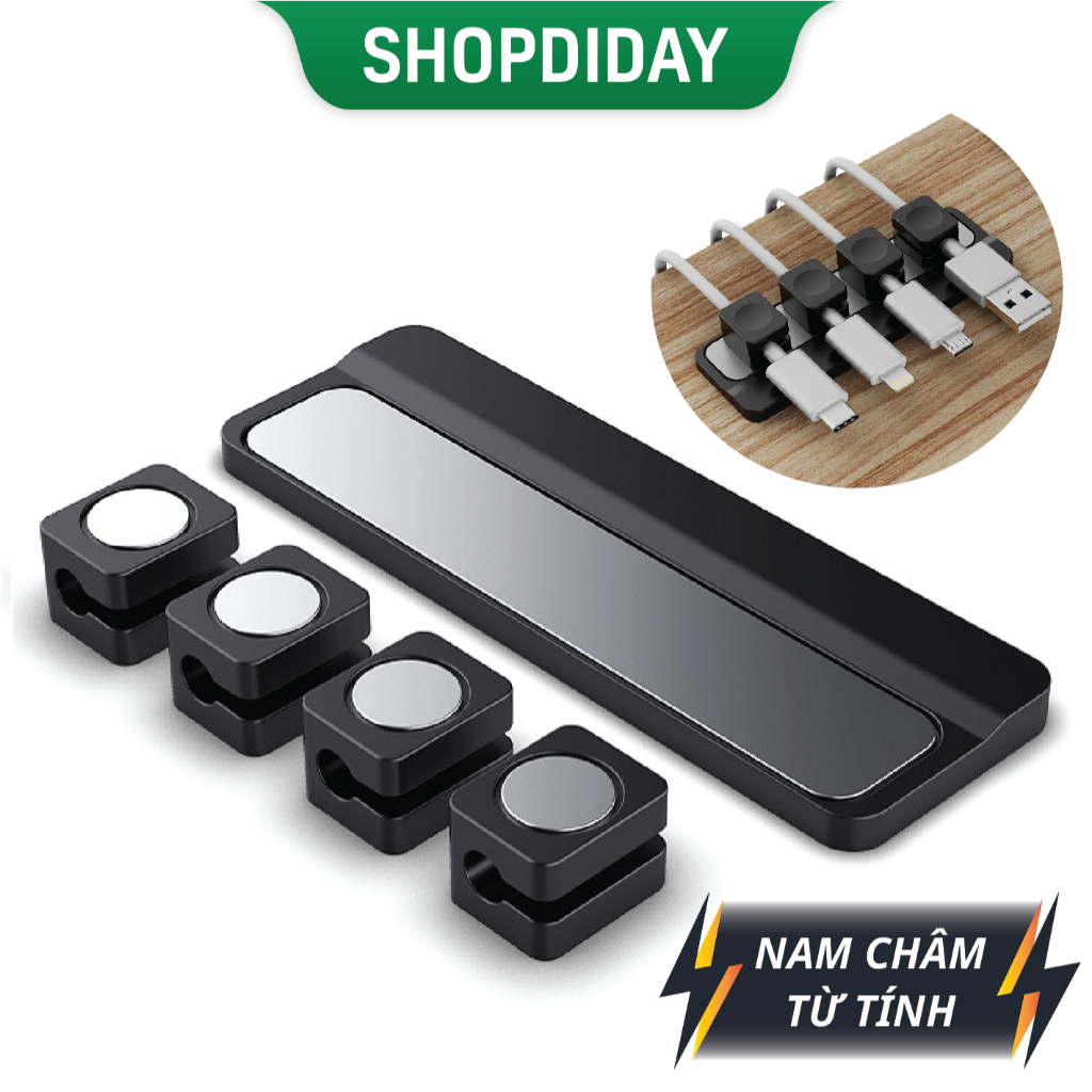 Bộ Kẹp Giữ Dây Sạc Từ Tính, Kẹp Cố Định Dây Cáp Gọn Gàng Gắn Bàn Làm Việc Bàn Văn Phòng 4 Kẹp Nam Châm Tự Dính D26