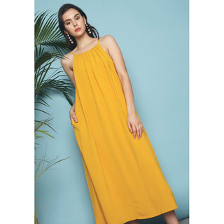 Đầm Maxi Dài Cổ Yếm Phối Dây Buộc Chất Đũi Xô KONA SOL Hàng Xuất Xịn Cao Cấp Mịn Đẹp Tháng Mát Bigsize Bầu Đi Biển Vàng