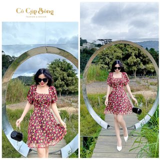 D4 [RẺ VÔ ĐỊCH] 𝐅𝐋𝐎𝐑𝐀𝐋 𝐃𝐑𝐄𝐒𝐒 | Đầm xòe voan hoa đi biển cổ vuông tay phồng [Hỏa tốc HCM]