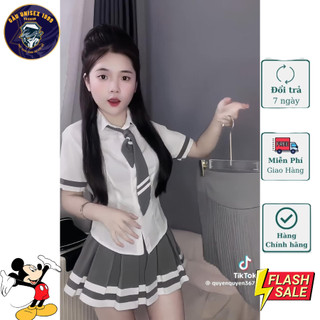 Set sơ mi thome trắng carvat ghi 💙 chất dày dặn, ôm dáng, thoáng mát, sexy girl
