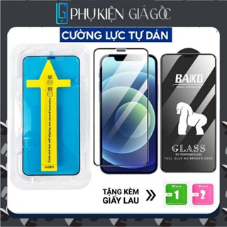 Kính Cường Lực Iphone BAIKÔ và Khung Tự Dán Che Bụi  Full Màn ip 7 8 x xsmax 11 12 13 14 15 16 Plus pro promax