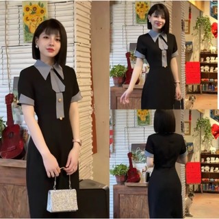 Váy thiết kế dáng dài phối cổ sơ mi kèm nơ 1667