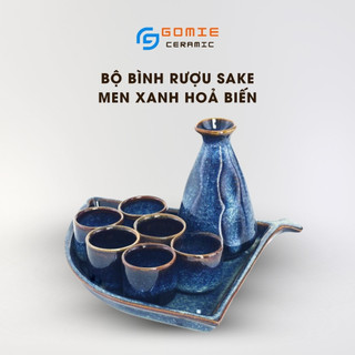 Bộ Bình Chén Rượu Sake Men Xanh Hoả Biến - Bộ Bình Đựng Rượu Sake  Cao Cấp - Gốm Sứ Bát Tràng