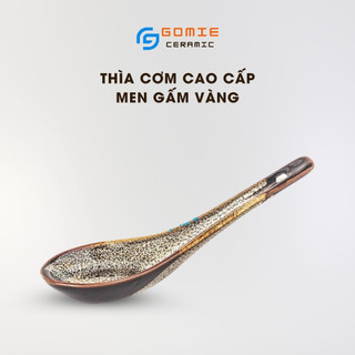 Thìa ăn cơm men gấm vàng cao cấp - Thìa Cơm Cao Cấp - Gốm Sứ Bát Tràng