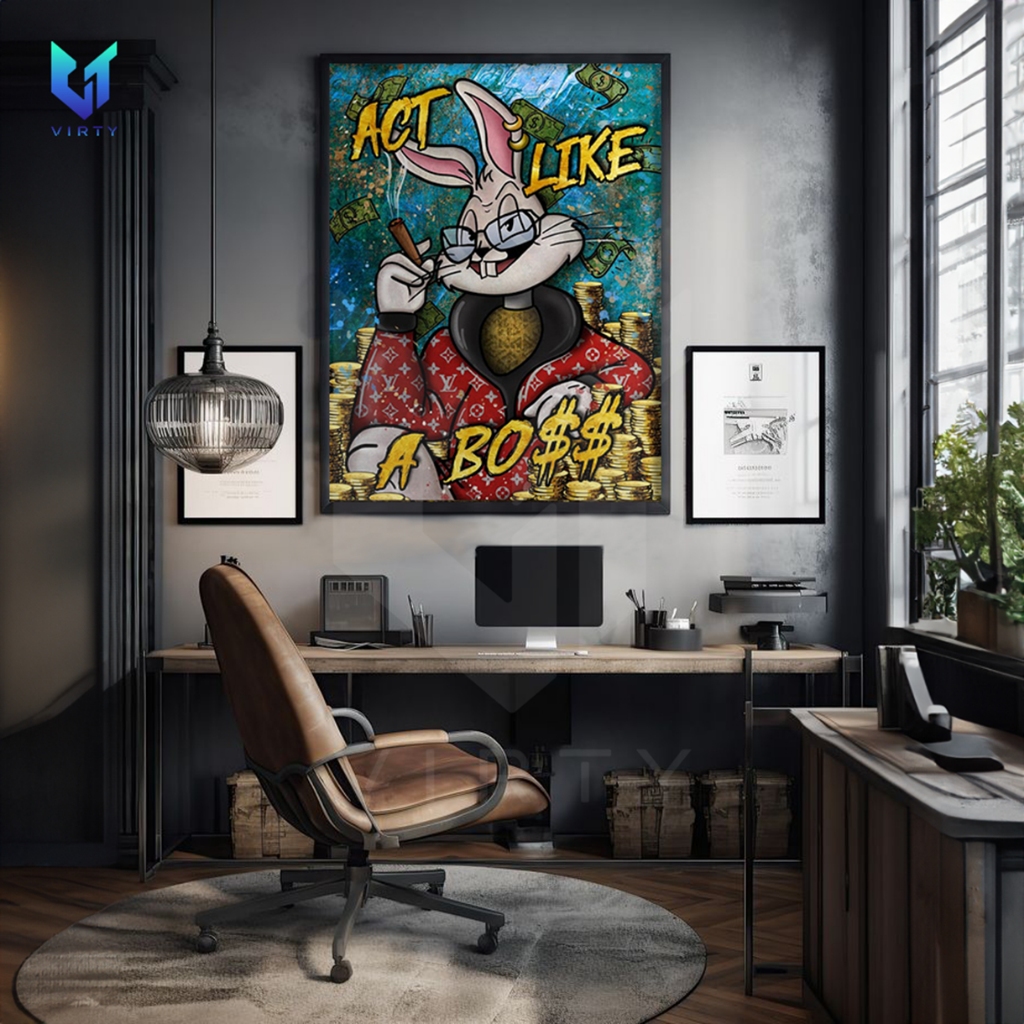 Tranh Canvas treo tường BUGS BUNNY Disney kèm khung composite VIRTY Tranh Thỏ BUNNY decor phòng ngủ,