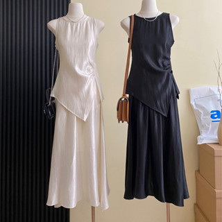 Set Bộ Áo voan lụa nhún eo kèm chân váy dáng dài sang trọng mùa hè 2024( Ship hoả tốc)