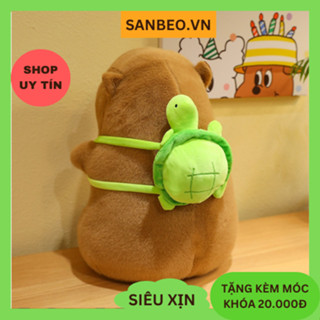 GẤU BÔNG CHUỘT CAPYBARA ĐEO TÚI RÙA XANH ÊM MỊN DỄ THƯƠNG CAO CẤP SIZE 40cm, 55cm, 58cm, 75cm, 78cm - SANBEO.VN