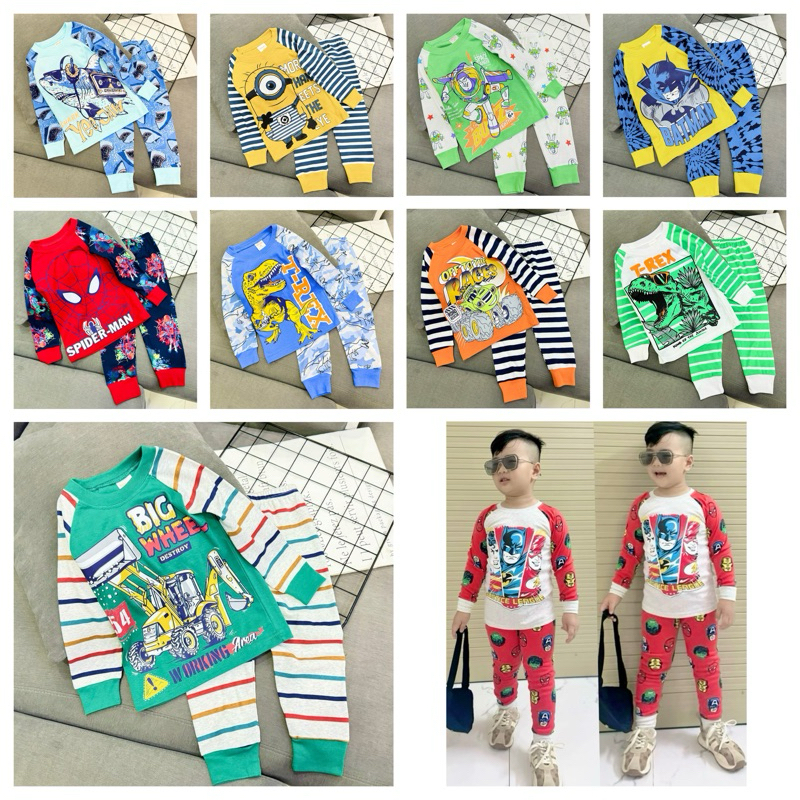 9-23kg Bộ tay dài quần dài bé trai thun borip mềm co giãn vải đẹp 637