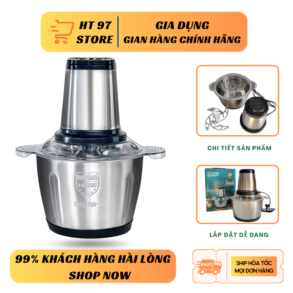 💥BẢO HÀNH 1 ĐỔI 1💥 Máy xay thịt đa năng, cối xay thịt inox 304 công suất 250W 4 lưỡi dao xay thịt cá rau củ quả
